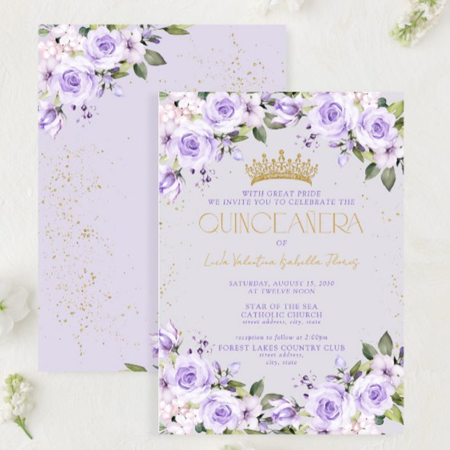 Lavender Guld Quinceañera Mis Quince 15 Años Inbjudningar (Skapare uppladdad)