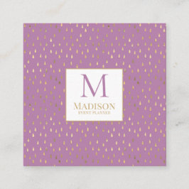 Lavender Guld RainDrop Modern Trendig Monogram Fyrkantigt Visitkort