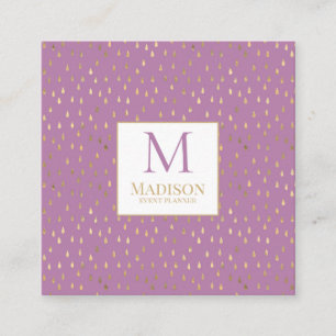 Lavender Guld RainDrop Modern Trendig Monogram Fyrkantigt Visitkort