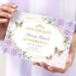 Lavender Guld Ro Quinceanera Spara datum Meddelande
