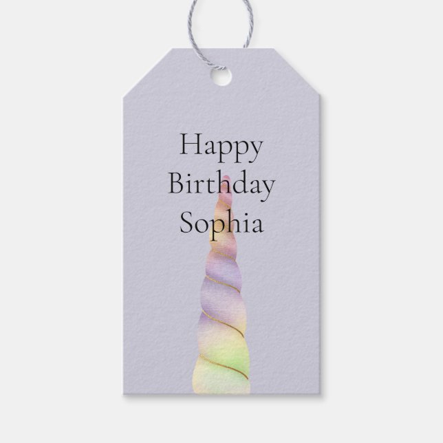 Lavender Guld Rosa Lila Unicorn Birthday Presentetikett (Framsidan)