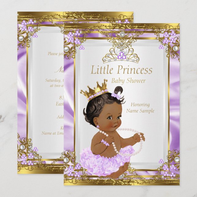 Lavender Guld White Princess Baby Shower Ethnic Inbjudningar (Fram/baksida)