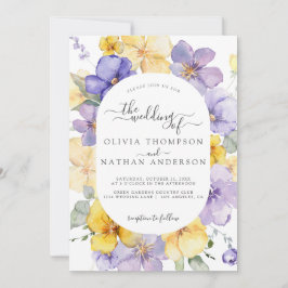 Lavender Gult Lilac Blommigt Monogram Bröllop Inbjudningar