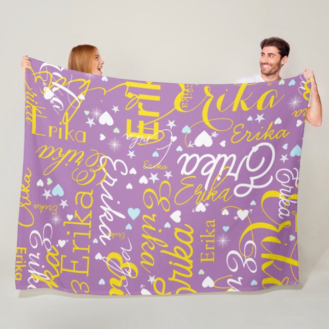 Lavender/Gult Romantic Hearts Girly Fleecefilt (På plats)