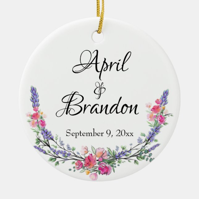 Lavender gult-rosa ros och Eucalyptus Julgransprydnad Keramik (Framsidan)