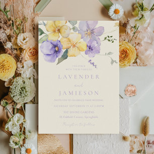 Lavender & Gult Sunshine Flowers Bröllop Inbjudningar