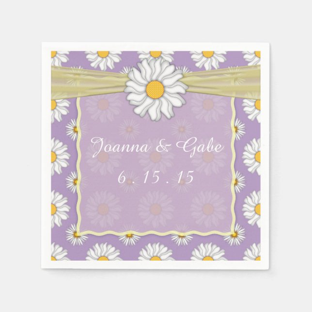 Lavender Gult White Daisy Blommigt Bröllop Napkins Pappersservett (Framsidan)