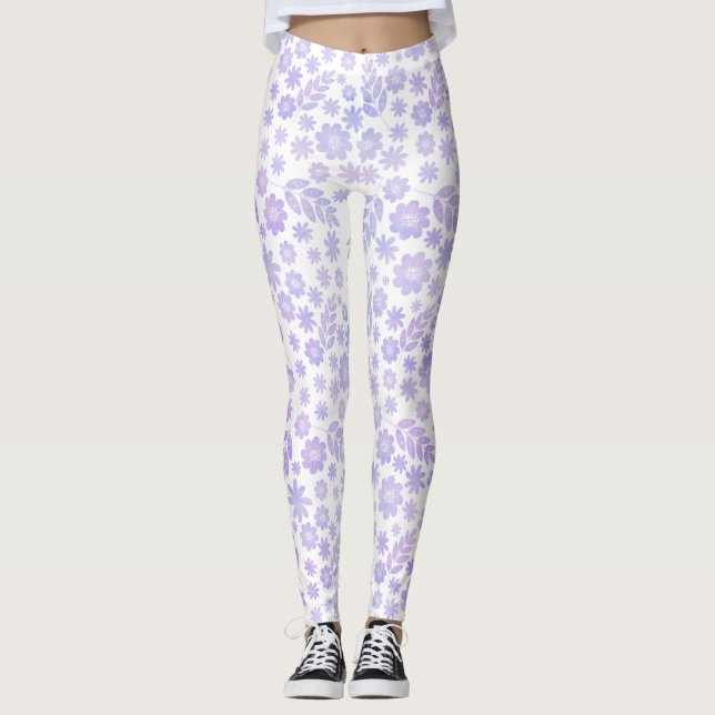 Lavender Hand plockade Blommönster Leggings (Framsida)