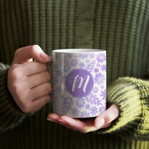 Lavender Hand plockade Blommönster & Monogram Kaffemugg