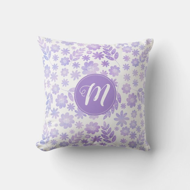 Lavender Hand plockade Blommönster & Monogram Kudde (Framsida)