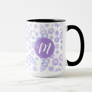 Lavender Hand plockade Blommönster & Monogram Mugg