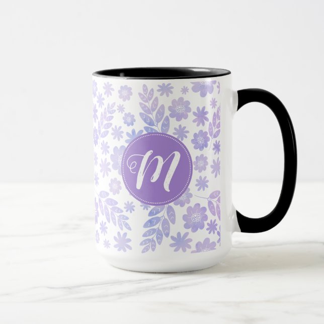 Lavender Hand plockade Blommönster & Monogram Mugg (Höger)
