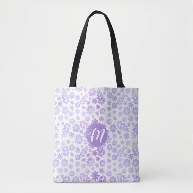 Lavender Hand plockade Blommönster & Monogram Tygkasse (Framsida)