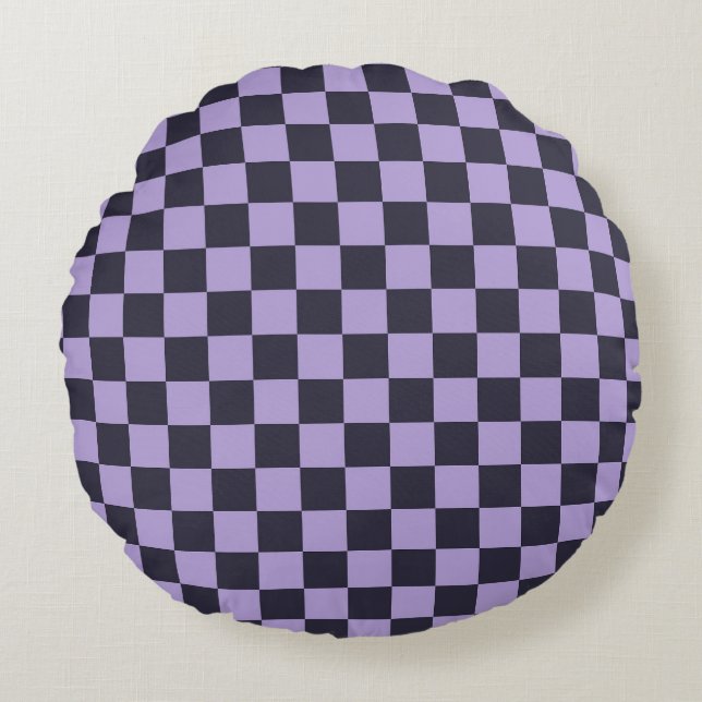 Lavender haze checkerboard pattern rund kudde (Framsidan)