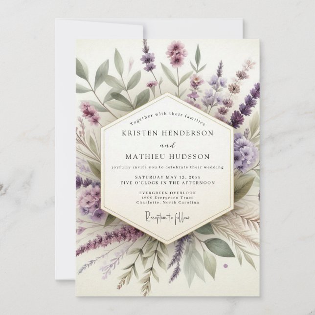 Lavender Hazy Botanical Wedding Inbjudningar (Framsida)