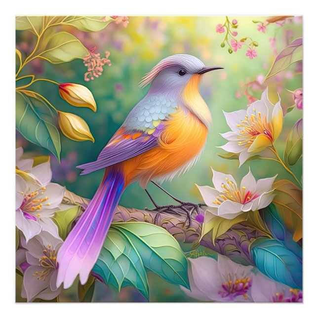 Lavender Headed Orange Brested Fantasy Bird Fototryck (Framsidan)