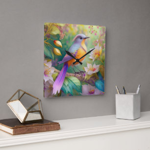 Lavender Headed Orange Brested Fantasy Bird Fyrkantig Klocka