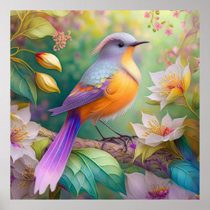 Lavender Headed Orange Brested Fantasy Bird Poster