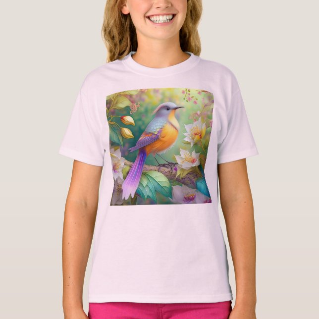 Lavender Headed Orange Brested Fantasy Bird T Shirt (Framsida)