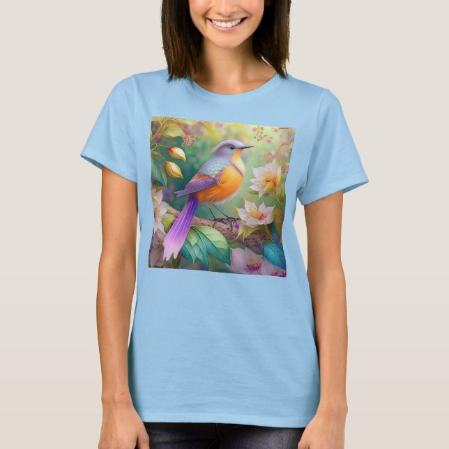 Lavender Headed Orange Brested Fantasy Bird T Shirt (Framsida)