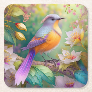 Lavender Headed Orange Brested Fantasy Bird Underlägg Papper Kvadrat