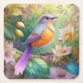 Lavender Headed Orange Brested Fantasy Bird Underlägg Papper Kvadrat