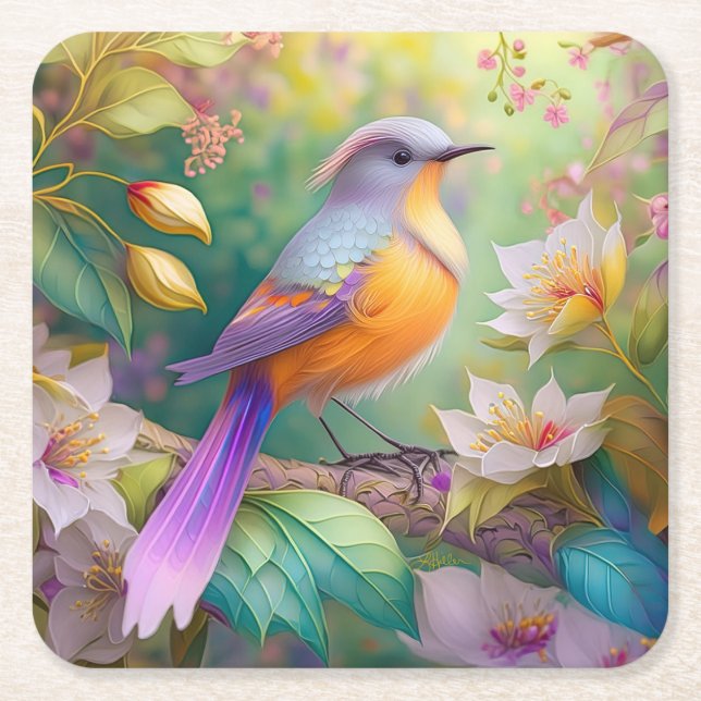Lavender Headed Orange Brested Fantasy Bird Underlägg Papper Kvadrat (Framsidan)