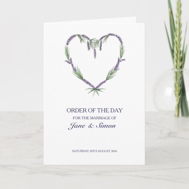 Lavender Heart Bröllop ~ Dag/Service-order Program (Framsida)