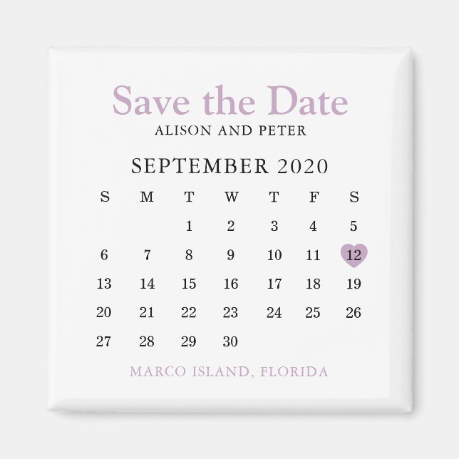 Lavender Heart Calendar Bröllop spara datum Magnet (Framsidan)