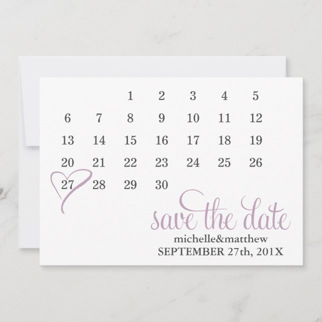 Lavender Heart Calendar Bröllop spara datum Spara Datumet (Framsida)