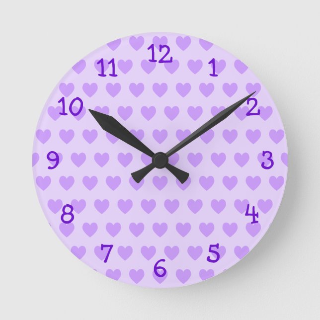 Lavender Heart Pattern Wall Clock Rund Klocka (Framsida)