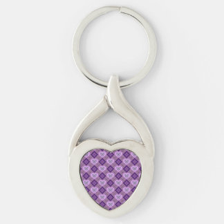 Lavender Heart Purple Diamond Argyle Pattern Twisted Heart Silverfärgad Nyckelring