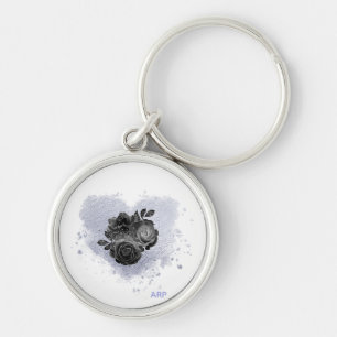 *~* Lavender Heart White Black Ro Romantic Rund Silverfärgad Nyckelring