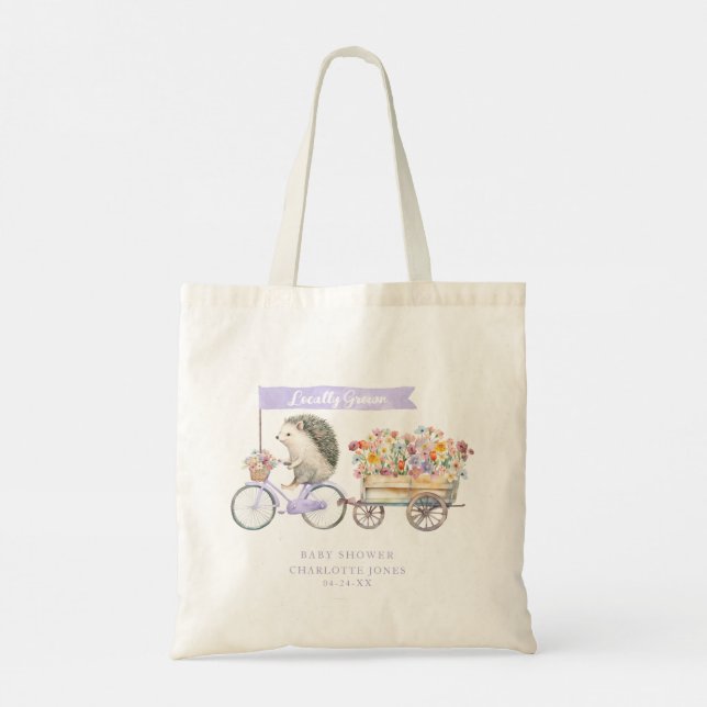 Lavender Hedgehog Baby Shower Favor Tote Bag Tygkasse (Baksida)