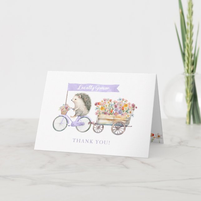 Lavender Hedgehog Baby Shower - tack för ditt kort (Framsida)