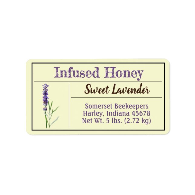 Lavender Herb Infused honey Burk Adressetikett (Framsidan)