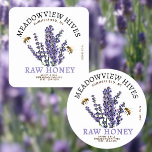 Lavender Honungsetikett för småskalig Burk med bin Fyrkantigt Klistermärke