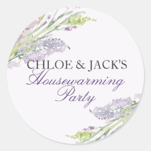 Lavender Houseuppvärmning Party Sticker Runt Klistermärke