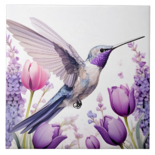 Lavender Hummingbird Illustration Kakelplatta