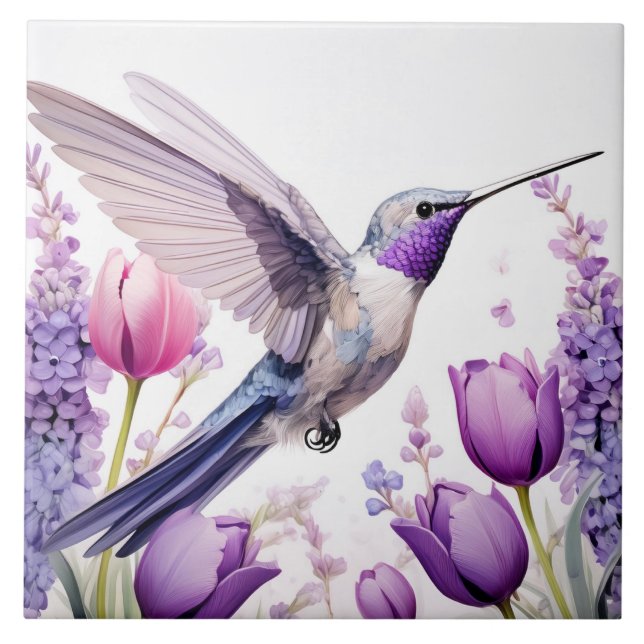 Lavender Hummingbird Illustration Kakelplatta (Framsidan)