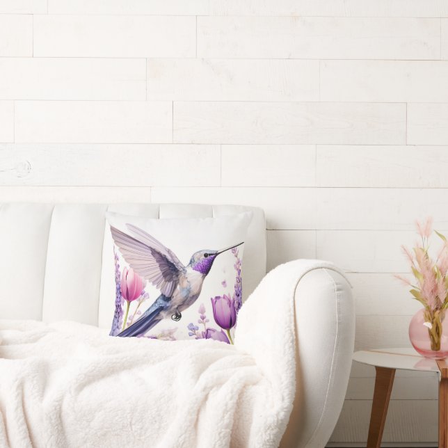 Lavender Hummingbird Illustration Kudde (Soffa)