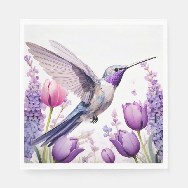 Lavender Hummingbird Illustration Pappersservett (Framsidan)