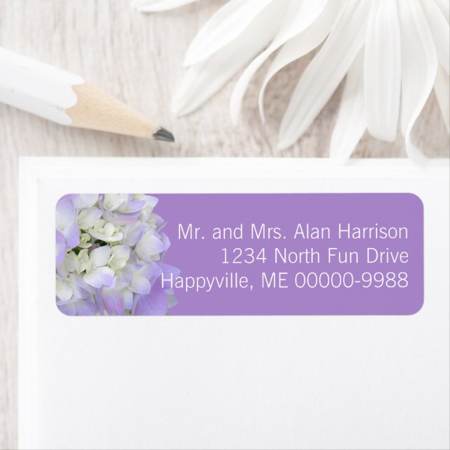 Lavender Hydrangea Blommigt Returetiketters Returadress Etikett (Insitu)
