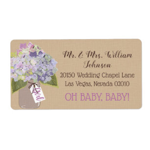 Lavender Hydrangea Bouquet Baby Shower-etikett Fraktsedel