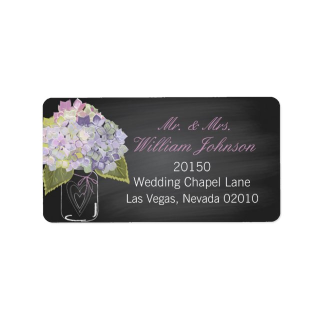 Lavender Hydrangea Burk Chalkboard Bröllop-etikett Adressetikett (Framsidan)