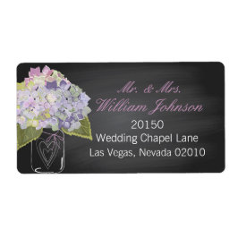 Lavender Hydrangea Burk Chalkboard Bröllop-etikett Fraktsedel