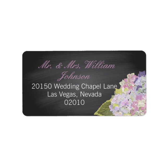 Lavender Hydrangea Chalkboard Bröllop-etikett Adressetikett (Framsidan)