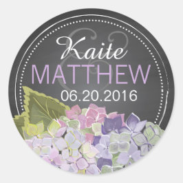Lavender Hydrangea Chalkboard Bröllop-etikett Runt Klistermärke