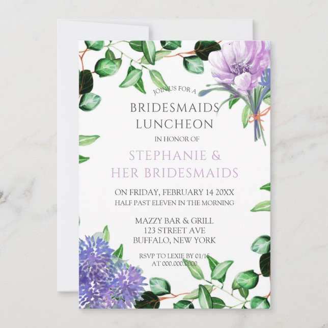 Lavender Hydrangeas Blommigt Bridesmaids Luncheon Inbjudningar (Framsida)