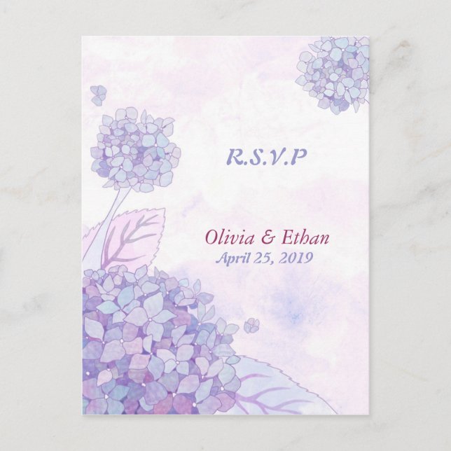 Lavender Hydrangeas Bröllop Response Postcards Inbjudan Vykort (Framsida)
